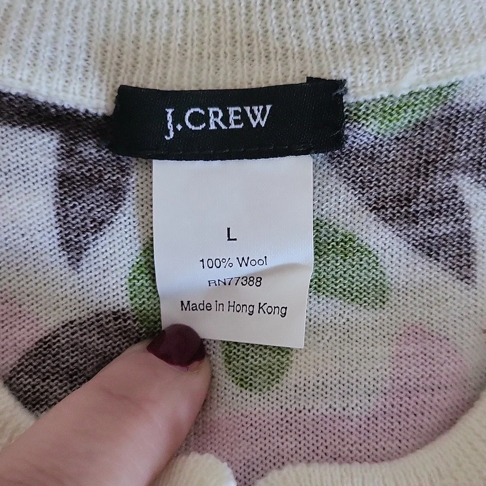 Vintage J. Crew Floral Wool Cardigan Pink Green Size Large - Picture 6 of 8